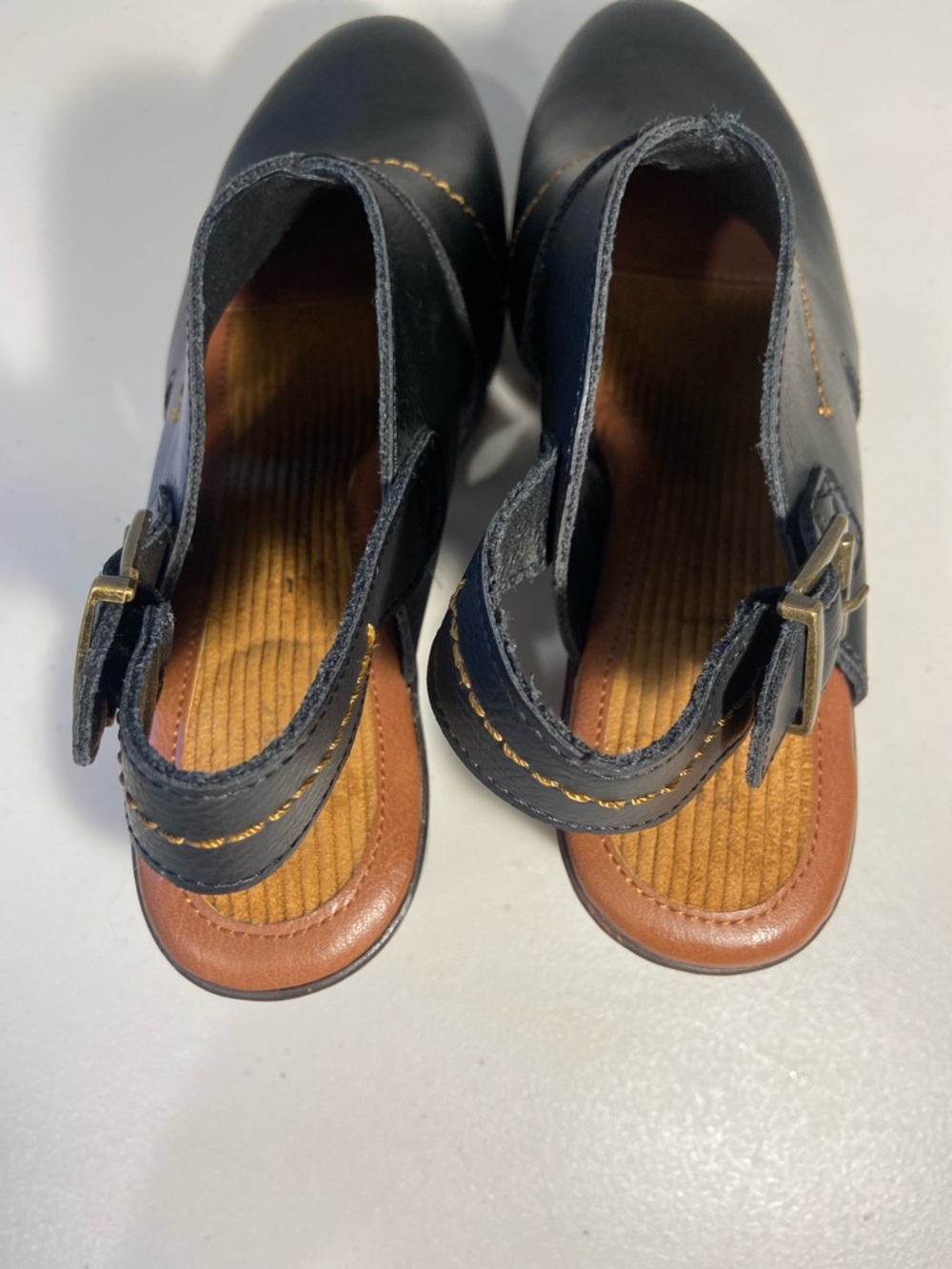 b.o.c. Black Leather Slingback Clogs with Wood-Tone Heel - Picture 9 of 13
